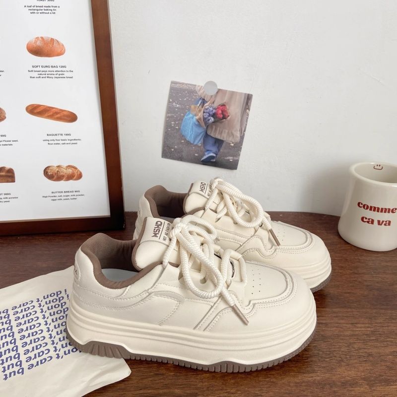 

Молочно-белые туфли на белой платформе женские маффины весна и лето новая уродливая милая обувь-хлеб с круглым носком и подошвой-доской 35