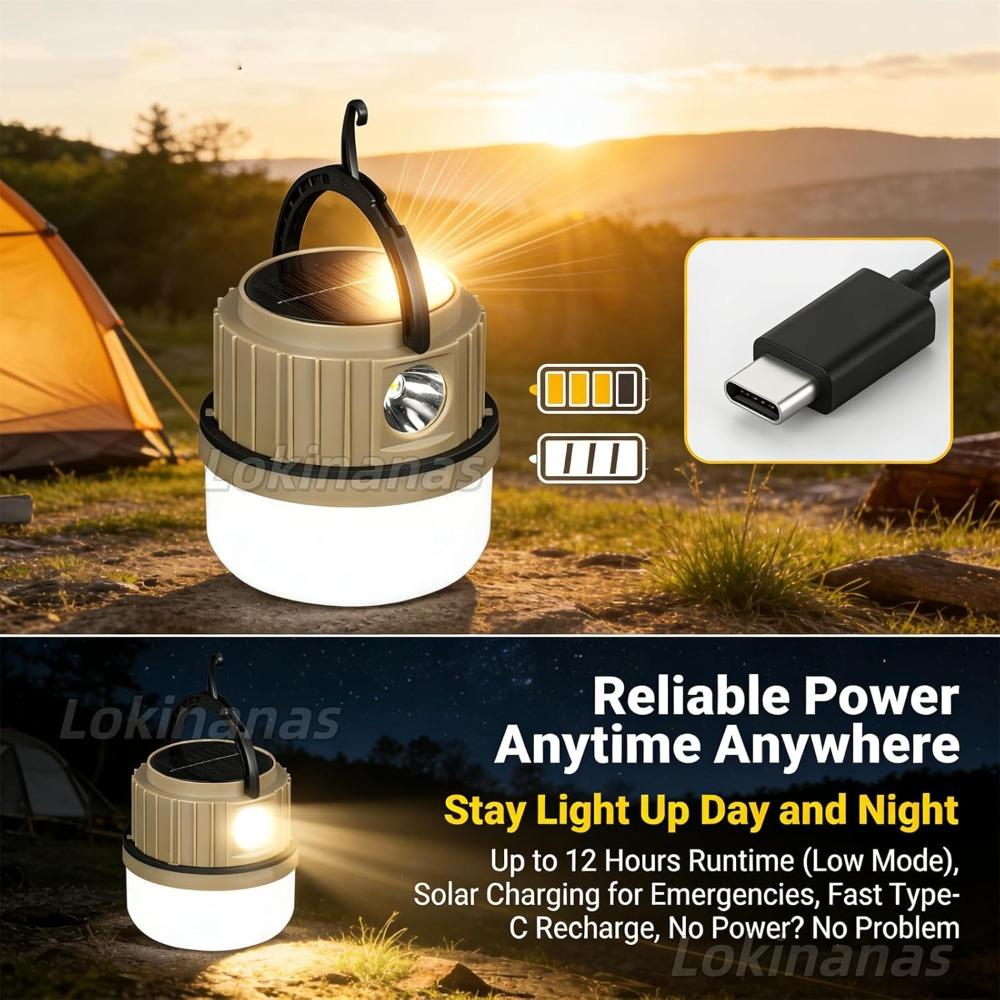 Multifunctional Camping Light, Retractable Camping Light, Portable Ultralight Rechargeable Ambient Pendant Light, Solar Powered.