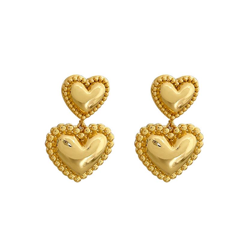 European & American New Metal Heart Lace Earrings: High-End, Fashionable, Luxurious, Versatile Temperament with Silver Needle