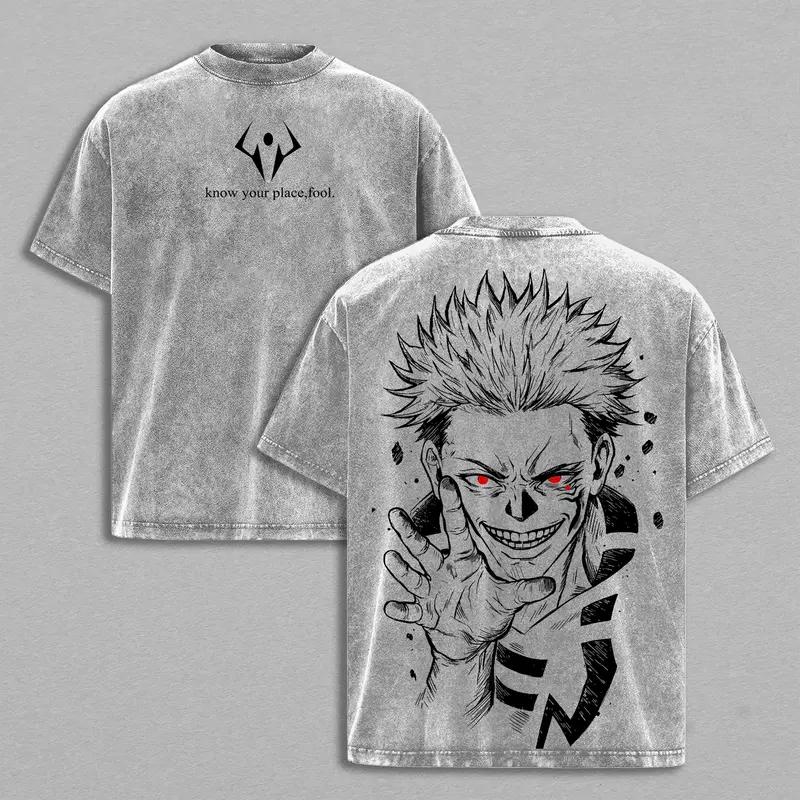 

Anime Jujutsu Kaisen Ryomen Sukuna Printed Tee Men Women Casual Cotton Tshirts Washed T-shirt Harajuku Male Oversized T Shirt S серый