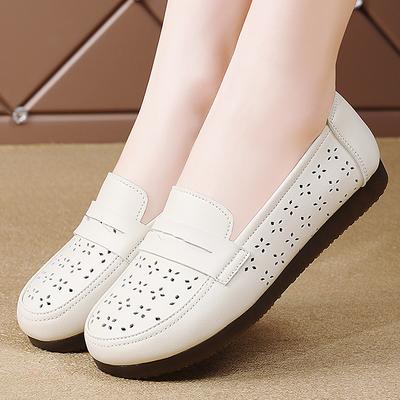 Women's Flats Loafers Driving Shoes Moccasins White Flats Casual Soft Summer Hollow Walking Shoes for Mother