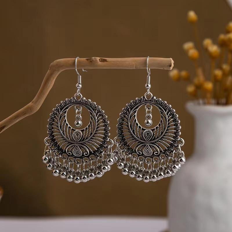 Retro Ethnic Style Source Earrings Muse Fan Literary Temperament Ear Hook Tassel Metal Pendant Earrings
