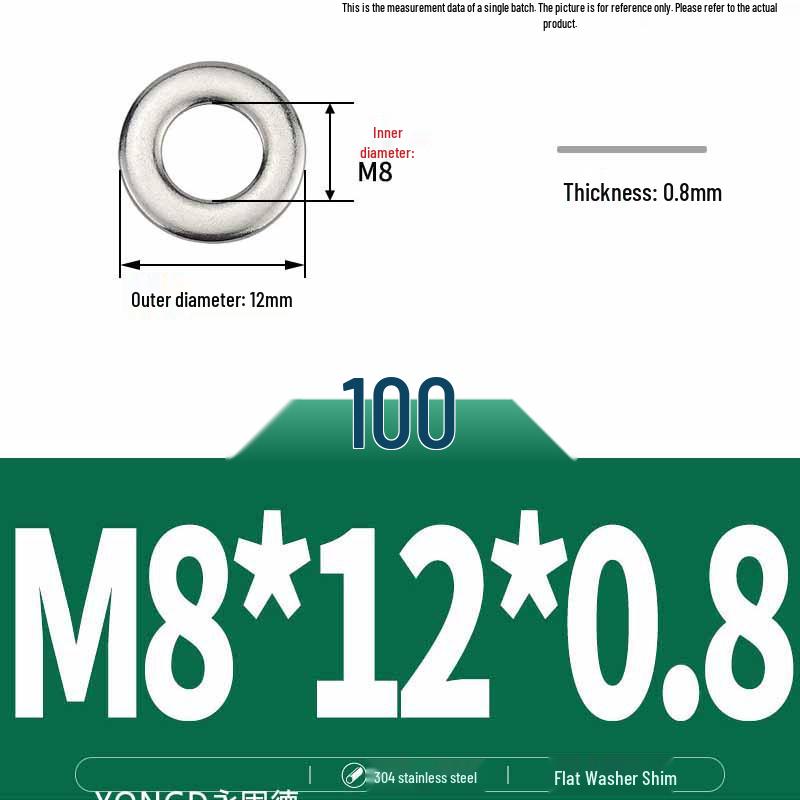 304 Stainless Steel Thickened Flat Washer / Ultra-thin Metal Gasket, Sizes M1.6-M10