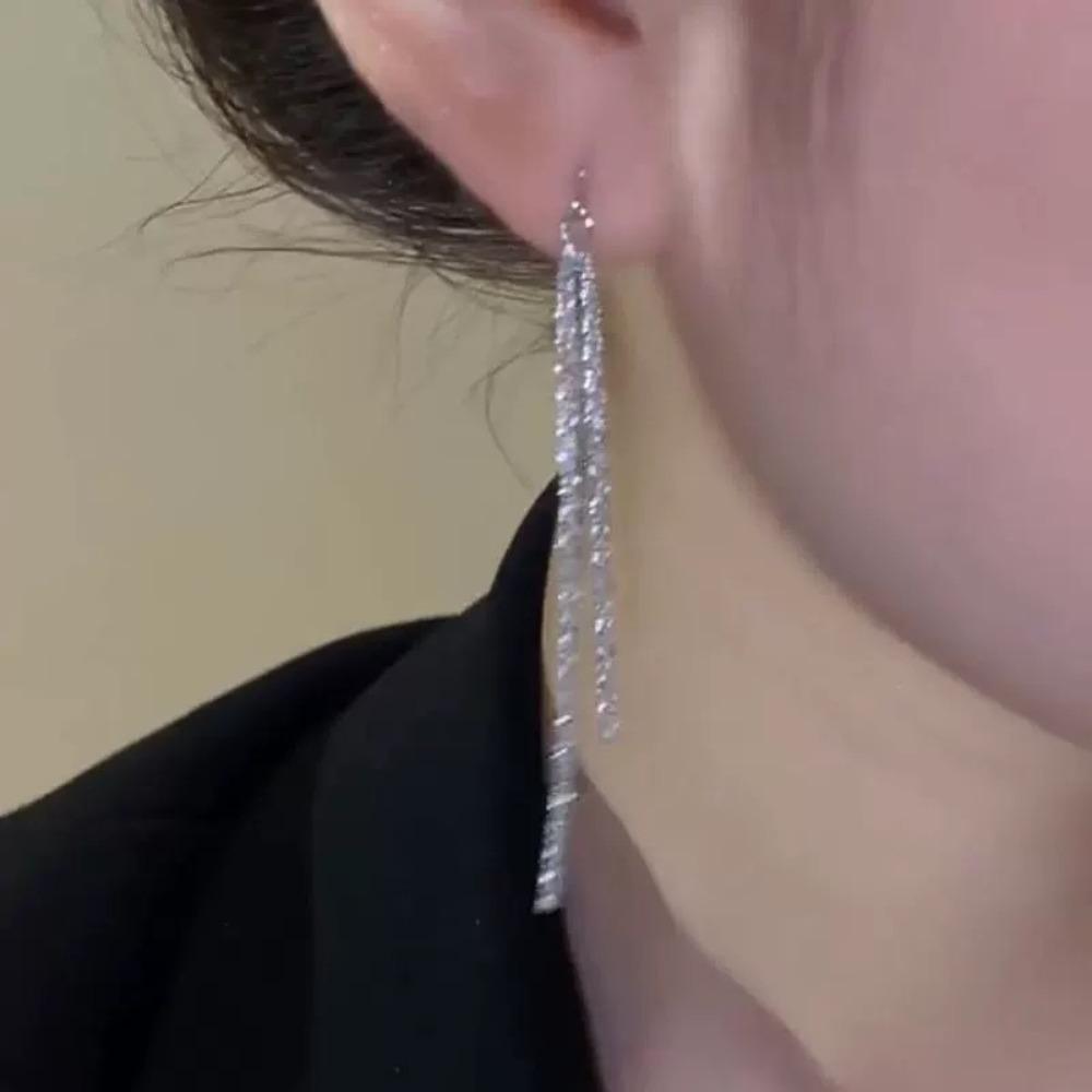 Classic Fashion Long Tassels Shiny Silver Color Drop Dangle Earrings for Women Luxury Wedding Bride Korea Earring Jewelry Gifts
