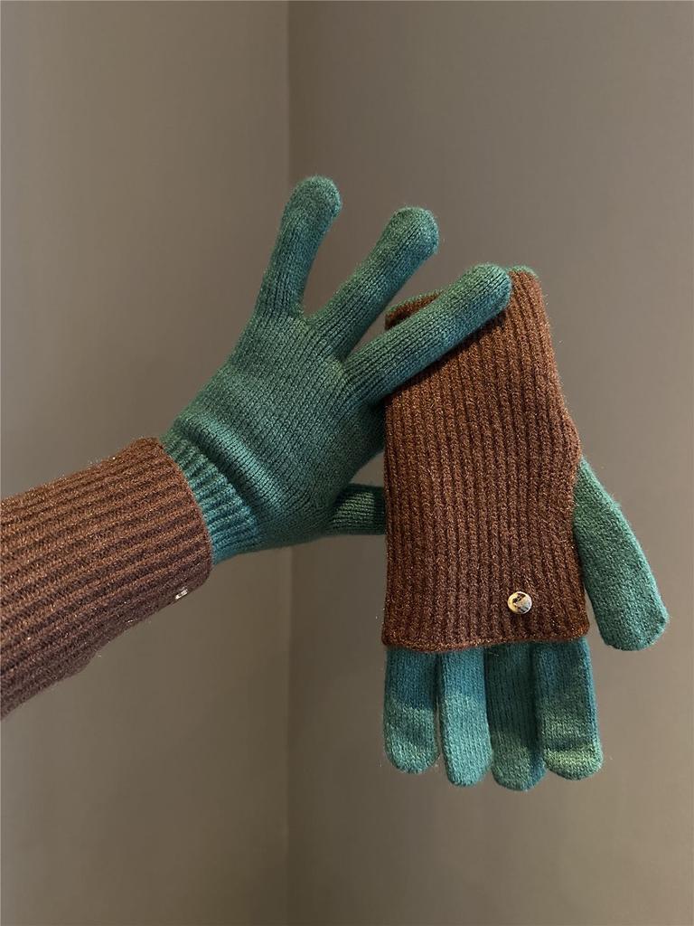 Melaleuca Women's Dual-Use Touchscreen Wool Gloves, Winter Color Block, Fingerless and Full Finger, Ideal for Riding and Students