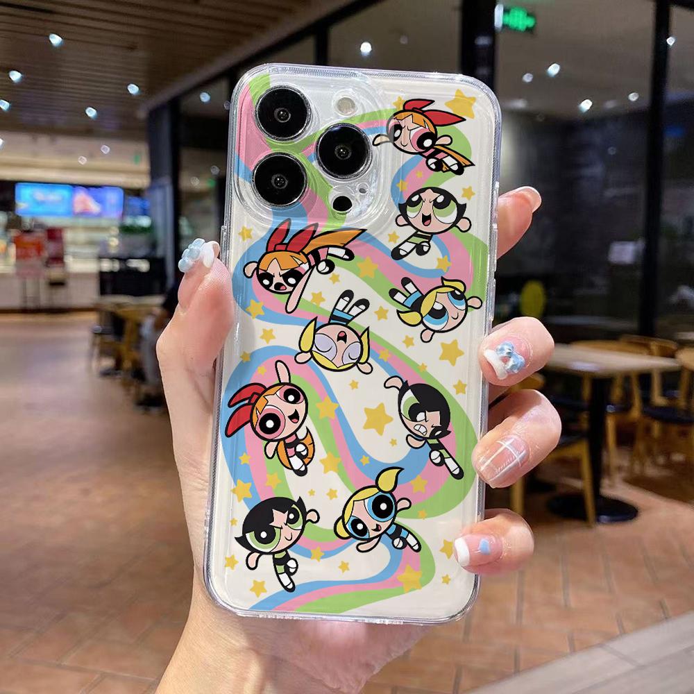 

Cool Girl P-Powerpuffs Phone Case for iPhone 17 Air 16 15 14 Plus 13 12 11 Pro Max X Xs XR 8 e Soft TPU Transparent Cover iPhone XR