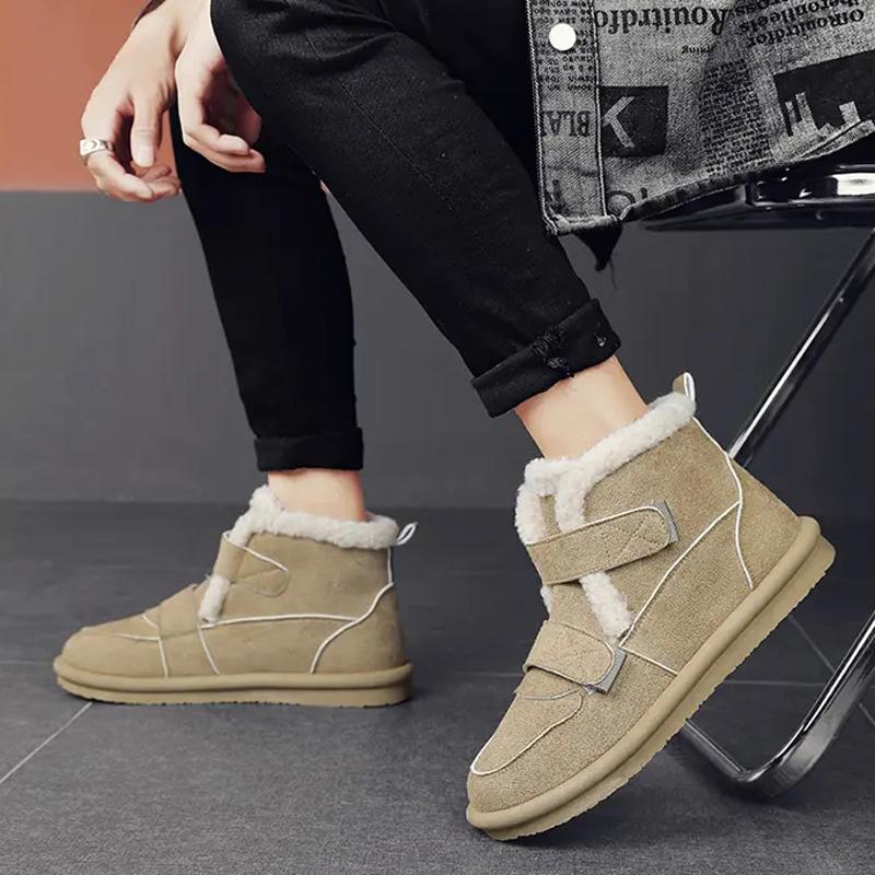 Men's Winter Non-slip Suede Cotton Shoes High-top Plus Velvet Warm Snow Boots Soft Elastic Comfortable Outdoor Male Casual Shoes