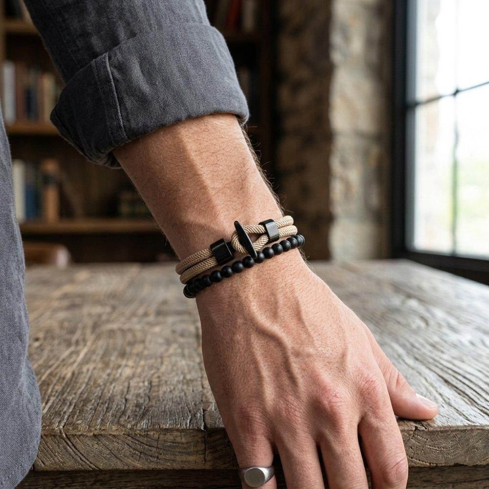 New 2Pcs Men Bracelet Set Premium Selected 4mm Cord Multiple Colors And Sizes Available Casual Street Versatile Wrist Accessory