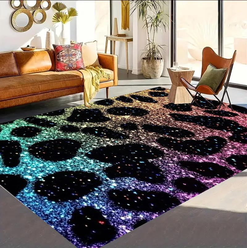 Gradient Leopard Carpet Mat Rug Home Decoration Living Room Floor Rug Sparkle Pattern Colorful Design Indoor Area Rug