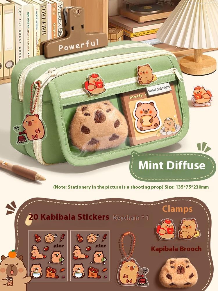 Kawaii Large Capacity Pencil Cases For School Bag Pouch Box 3 Compartments Supply Supplies Girl Boy Kit Cute Stationery Zippers