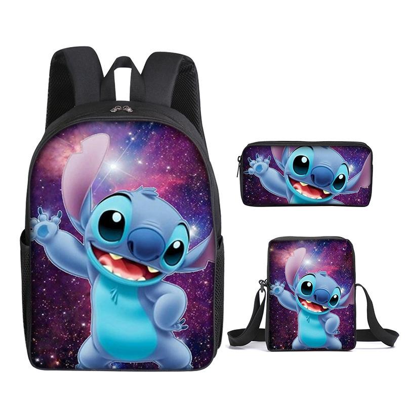 New Stitch Backpack, Stitch Three Piece Set, Elementary School Printed Cartoon Backpack, Shoulder Bag, Pencil Case Set