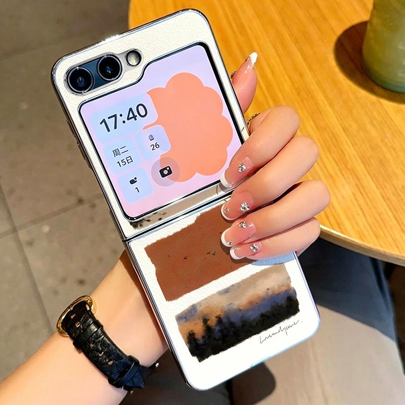 Watercolor Spots Print Case For Samsung Galaxy Z FlIP 7 FE 6 5 Plating PC+PU Leather Hybrid Folding Cover For Samsung Z Flip7 Flip6 Flip5