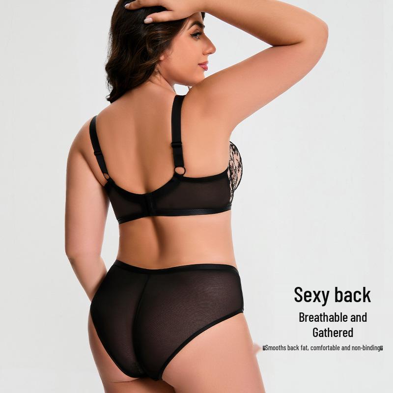 European & American Plus Size Mesh Lingerie Set: Anti-Sagging, Large Cup for Women