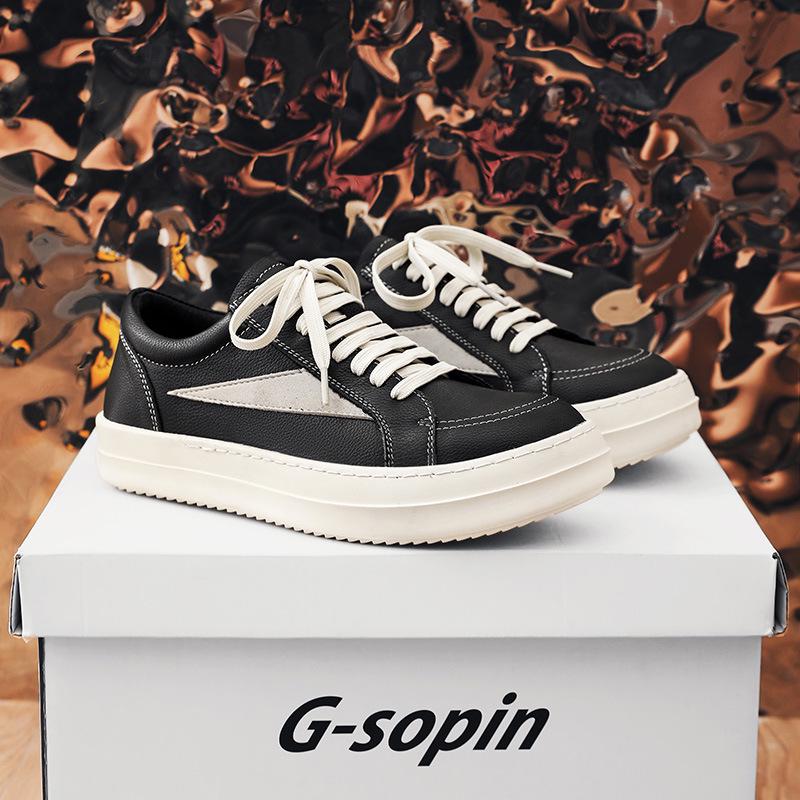 Men's Autumn Black & White Height-Boosting Skate Shoes - Trendy, Casual, and Versatile Low-tops