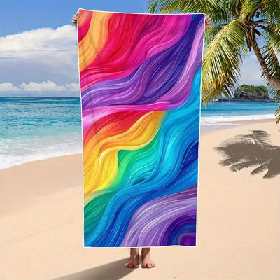 1 peça Toalha de Praia Ondas Arco-Íris Estampa Colorida Abstrata em Espiral Design Psicodélico Secagem Rápida Macia Microfibra Toalha de Banho Para Mulheres