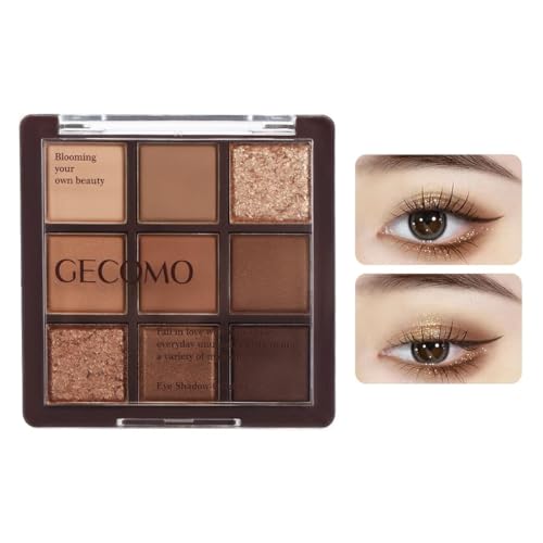Gecomo Eyeshadow Palette 9 Colors Chocolate Matte Eye Makeup Earth Color Glitter Powder Waterproof Sweatproof High Pigmentation Long-lasting Beauty