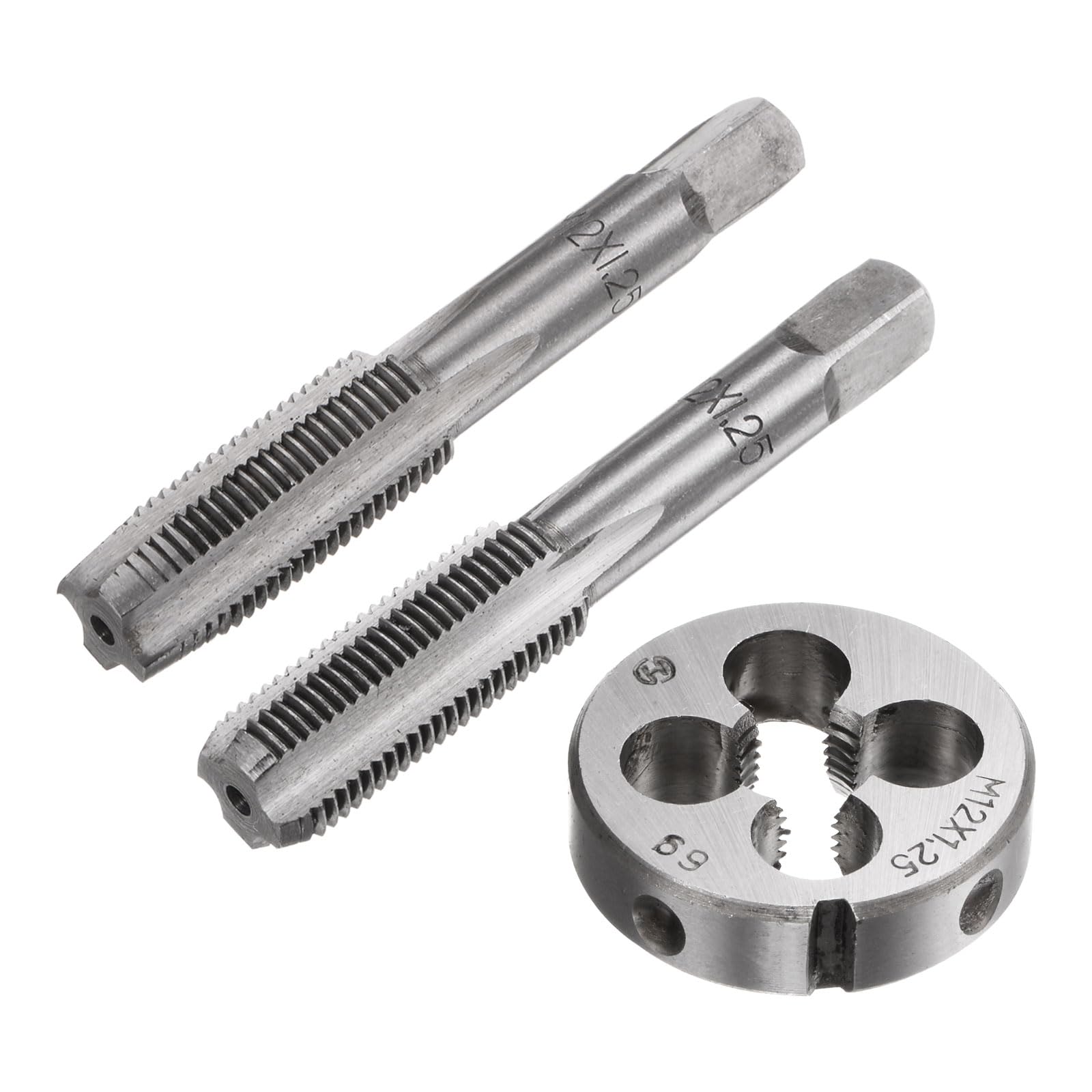 

uxcell 3-Piece Metric Hand Tap & Die Set, M12 x 1.25 Tapered/Bottom Thread Tap + Round Die, Manual Thread Tapping Tool for Repairs