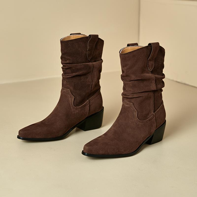 Women's High-heeled Short Boots Autumn and Winter New Suede Large-size Casual Roman Boots