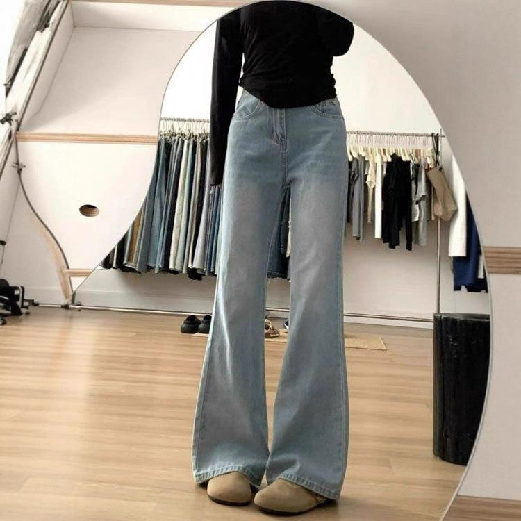 

Удобные джинсы клеш с широкими штанинами светло-голубого цвета женские весна-лето с высокой посадкой для фигуры типа «груша» узкие драпированные брюки микроклеш длинные джинсовые брюки L