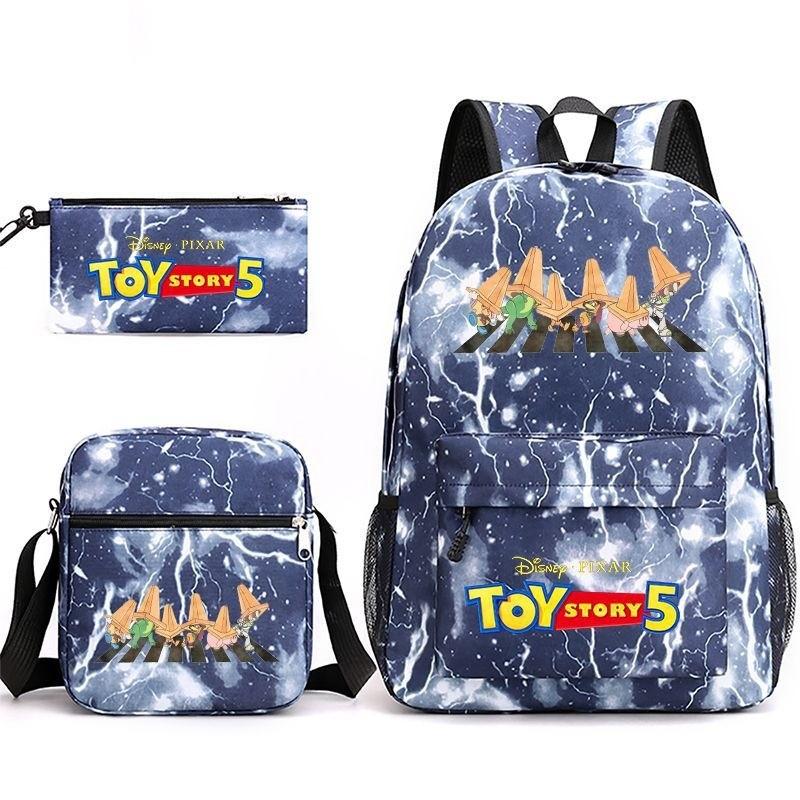 Toy Story Cartoon Print Oxford Canvas Backpack With Zipper Closure For Casual Travel Teens
