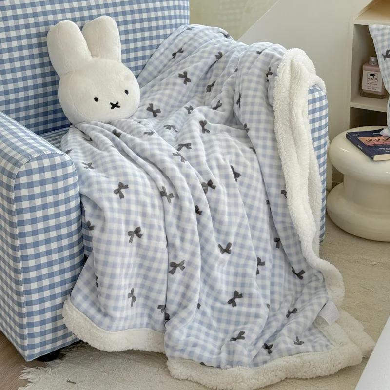 Cute Printed Milk Coral Fleece Cozy Blankets Warm Office Nap Sofa Air Conditioning Blanket Soft Shawl Quilt for Dormitory Home