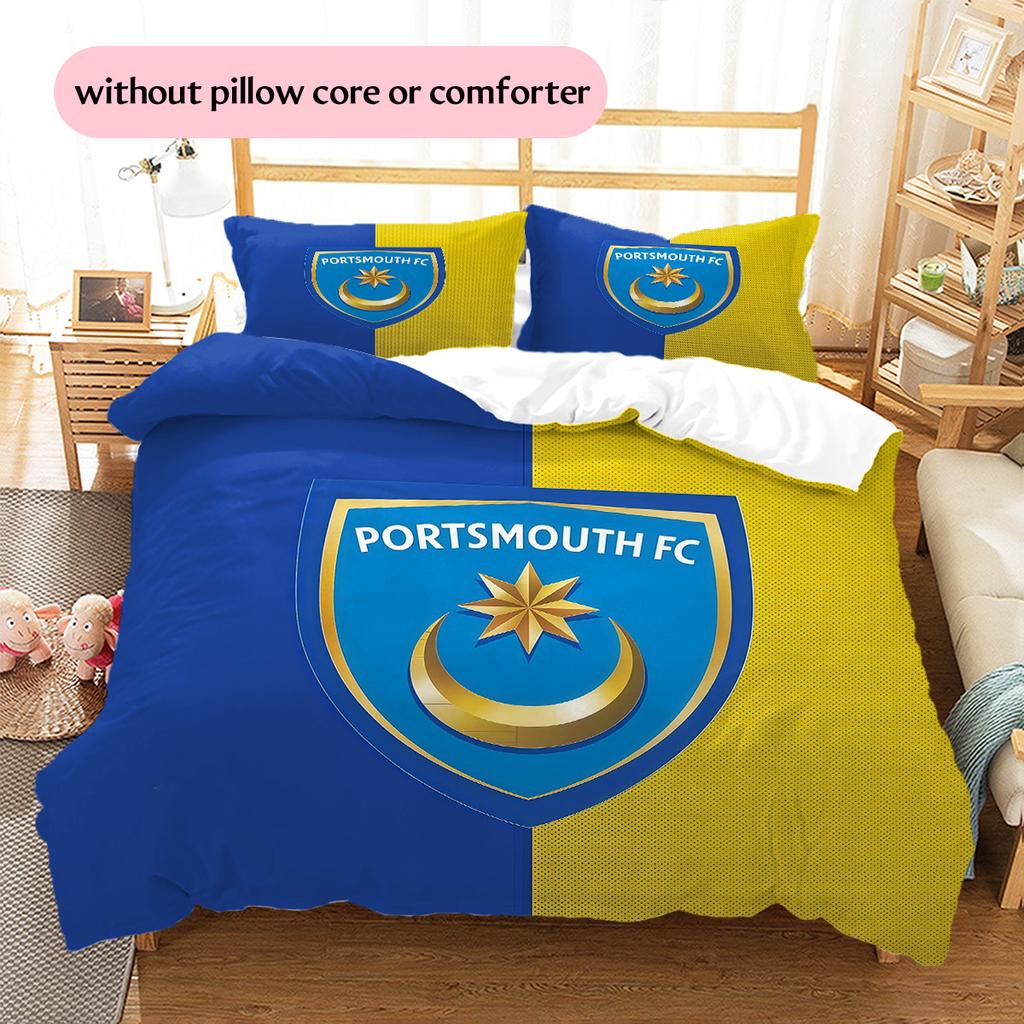 Portsmouth F.C Pattern Bedding Quilt Set Home Decoration Gift (1 * duvet cover + 2 * pillowcase without core)