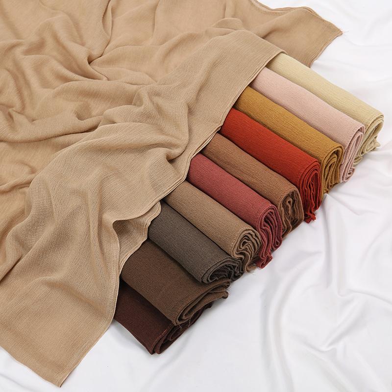 Crinkle Muslim Women Hijab Wrinkle Rayon Headscarf Solid Color Women's Turban Plain Viscose Cotton Musulman Femme Shawl Ramanda