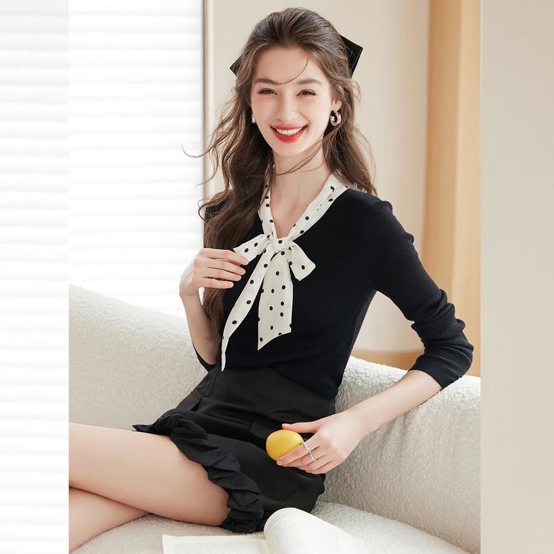 

Bailuyu Women s V-Neck Polka Dot Knit Sweater M