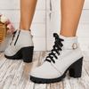 Moda 2025 Nowe Damskie Botki na Wysokim Obcasie Jesień Zima Sznurowane Antypoślizgowe Krótkie Buty Moda Nowe Damskie Buty Kobiety Zapatos De Mujer