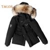 Men Down Jacket with Multiple Pockets Hooded Faux Fur Trim Long Sleeve Windproof Design Outdoor Coat Zipper Placket Cargo Down Coat