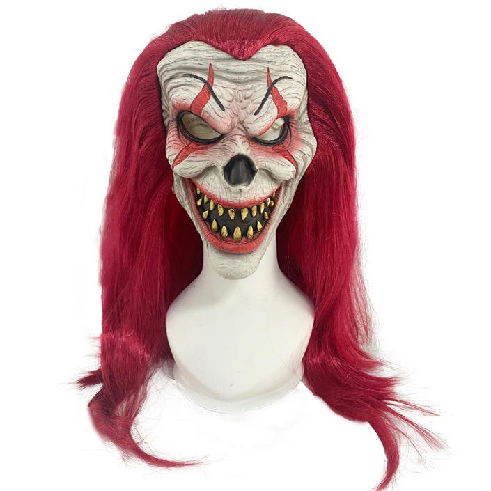 Nowa Halloweenowa Maskotka Klauna z Długimi Włosami Lateksowa Nakrycie Głowy Wyłączna Dostawa