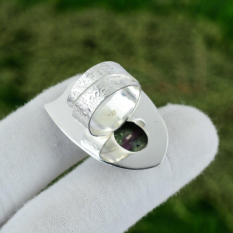Friendship Day Deal 925 Silver Oval Ruby Zosite Gemstone Promise Bezel Wife Ring