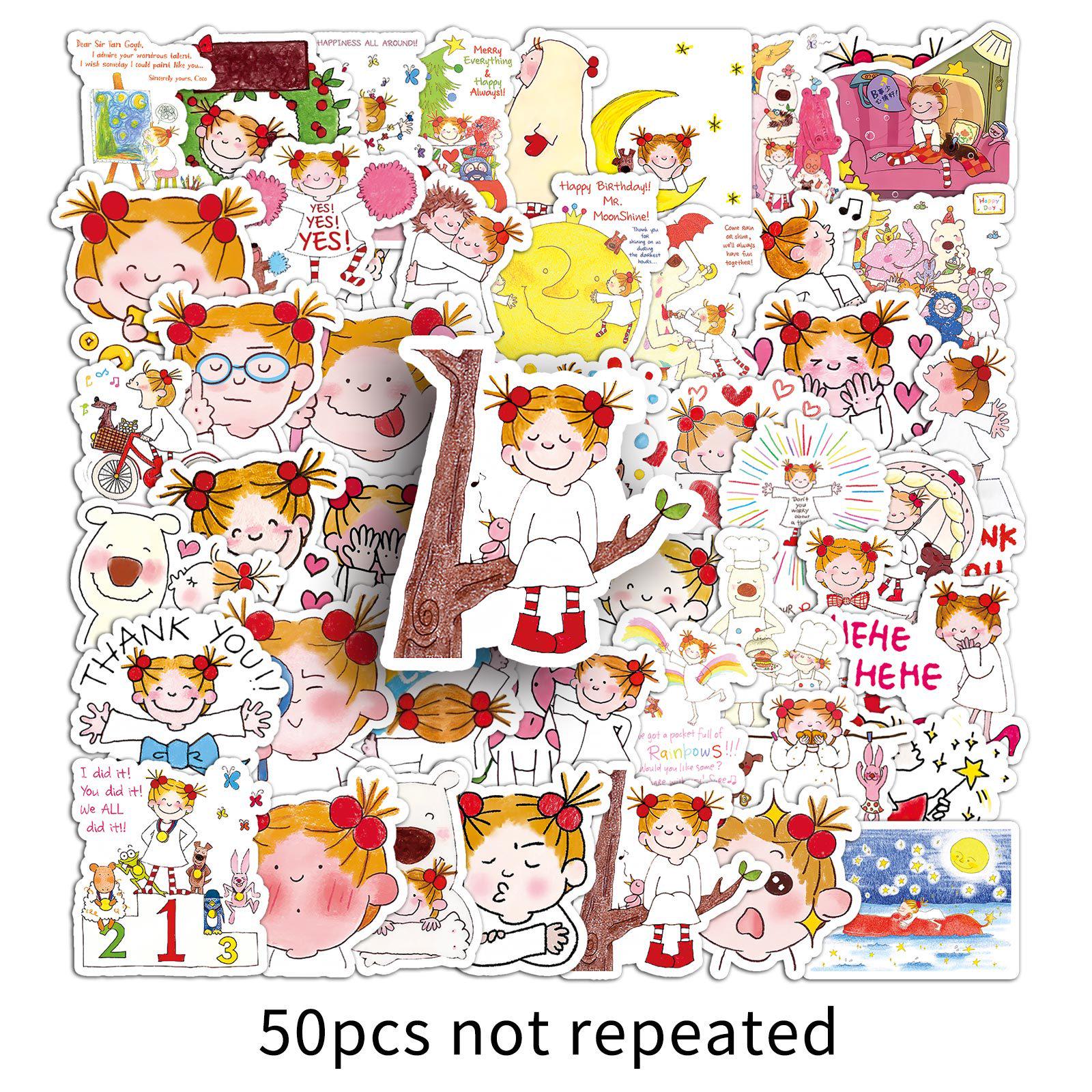 

COCO Sauce Girl Stickers: 50 Cute Waterproof Cartoon Decorations for Thermos Cups and Notebooks