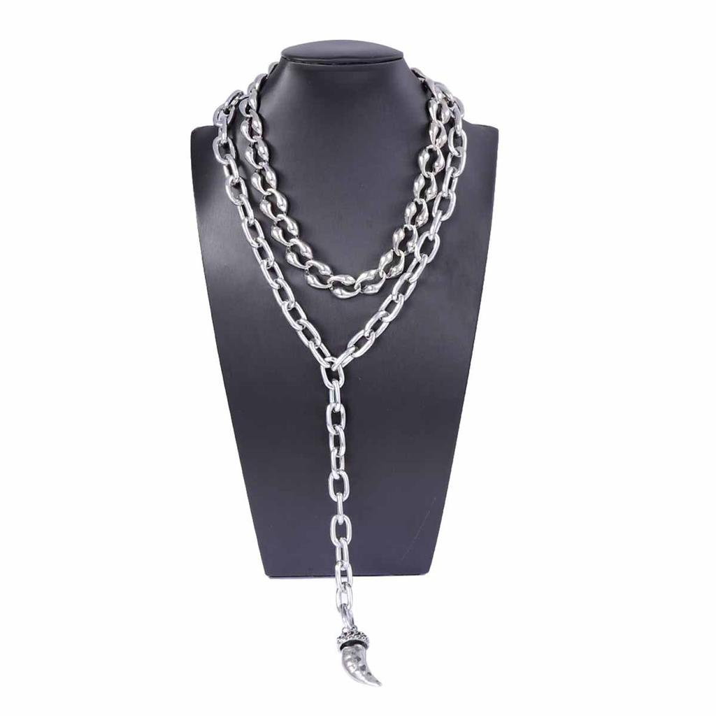 Personality, creative design, cold wind, metal chain, alloy animal horn pendant, double stacked necklace.