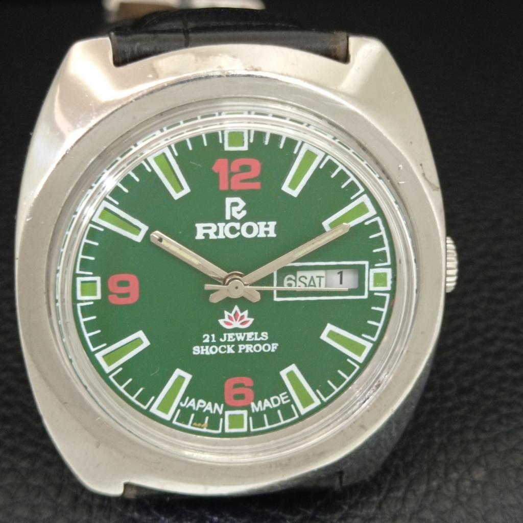 RICOH R31 AUTOMATIC VINTAGE JAPAN MENS GREEN COLOR DIAL WATCH a707739-1