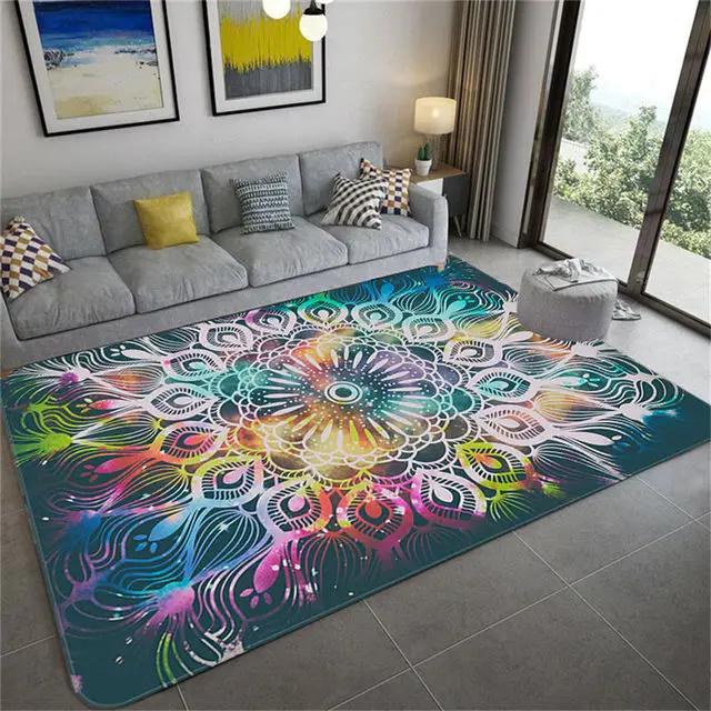 Bohemian Mandala Pattern Area Rug Colorful Artistic Watercolor Starry Designs Soft Decorative Carpet For Living Room Bedroom