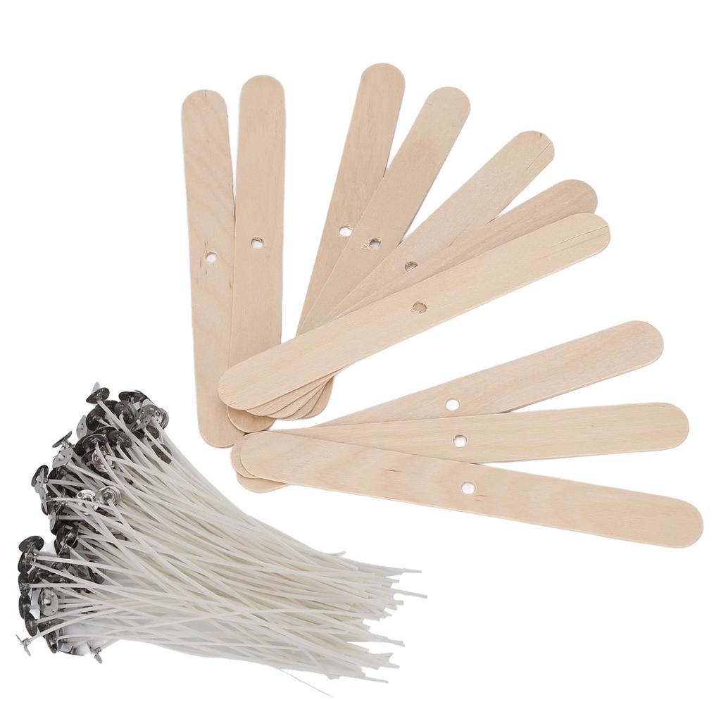 110 Pcs 15cm Candle Wicks and Candle Wick Holder Low Smoke 100 Wicks Plus 10 Centering Devices for Candle MakingWood