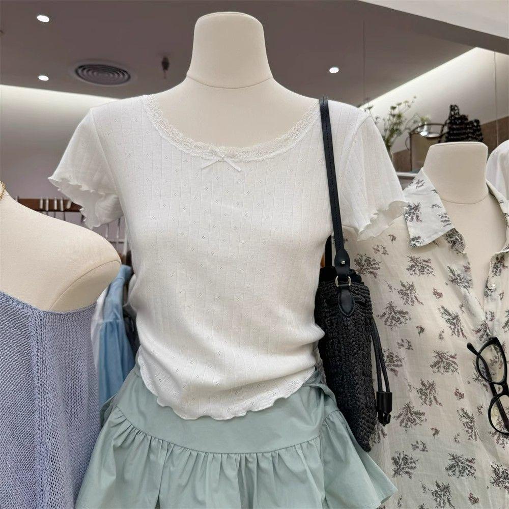 

Ballet-Style U-Neck Lace Patchwork Short-Sleeved Women s Summer Top Medium
