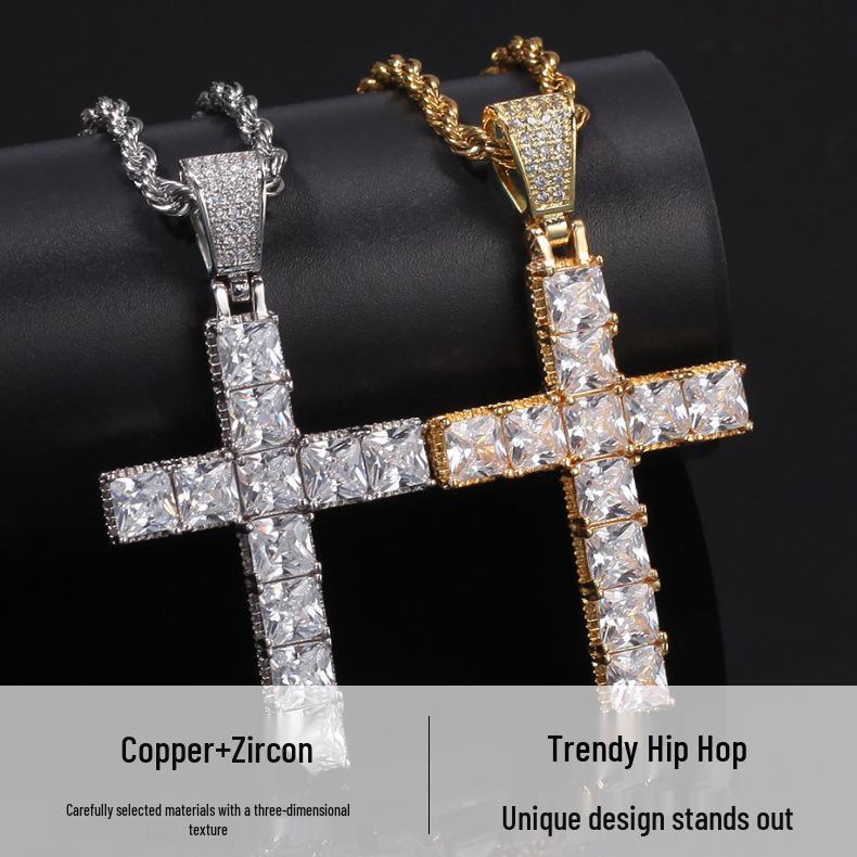 Zircon Cross Necklace: Hip Hop Punk Pendant for Men & Women