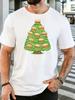 Unisex Short Sleeve T Shirt Burger Christmas Tree Graphic Tee Food Print Tops Summer Soft Cotton Casual Street Wear For Adult Male