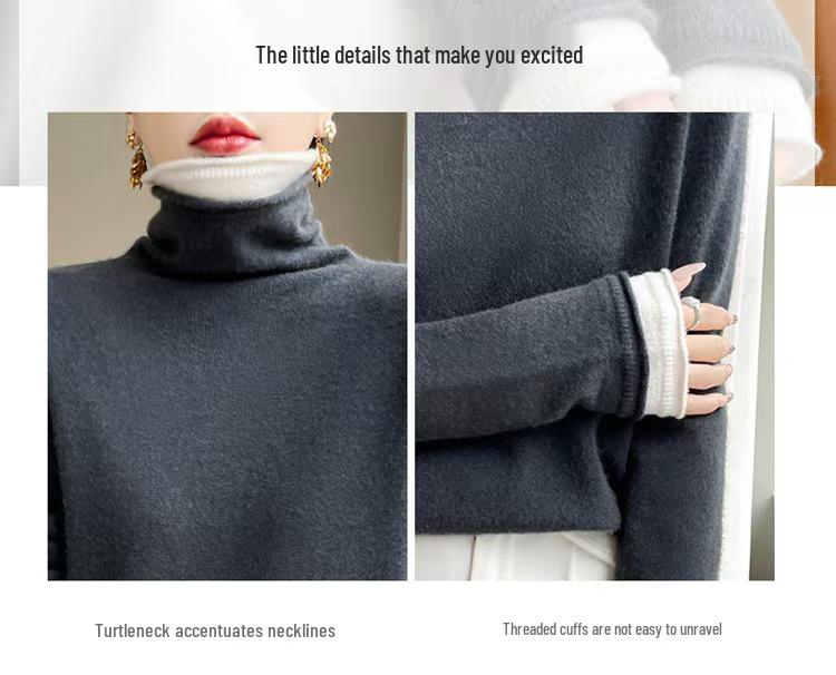 Women's Double-Layer Color Block Turtleneck Sweater