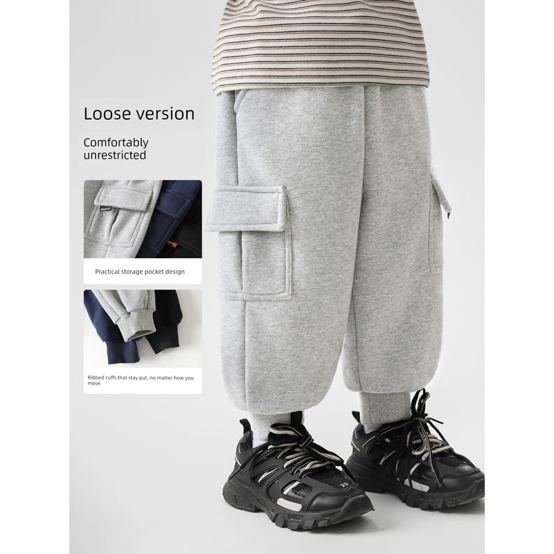 Right European Style Boys' Casual Fleece-Lined Thickened Sweatpants Winter Wear 2025 New Children's Toddler Pants
