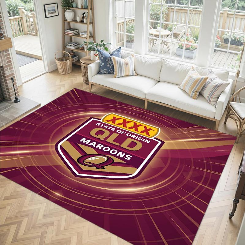 Queensland Maroons Design Crystal Velvet Carpet Cozy Non?Slip Printed Rug For Bedroom Living Room Entrance