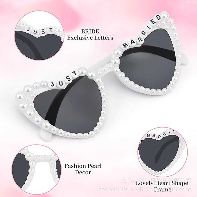 Очки для Жениха «Только что поженились» - Черный Алмаз и Белый Жемчуг Свадебные Солнцезащитные Очки Custom Order