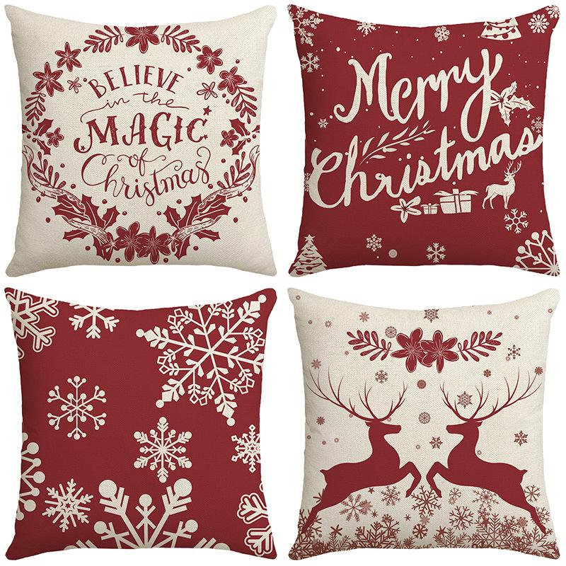 New Christmas Cushion Snowflake Elk Garland Red Home Cushion Pillow Case