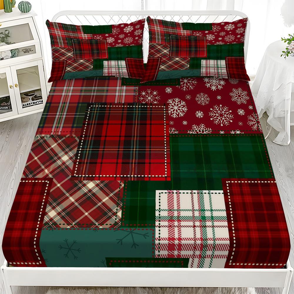 Plaid Style Fitted Sheet, Grid Pattern Bedding Set 2pcs, Checkerboard Bed Cover with 1 Pillowcase75*50 for Kids Boys Room Decor