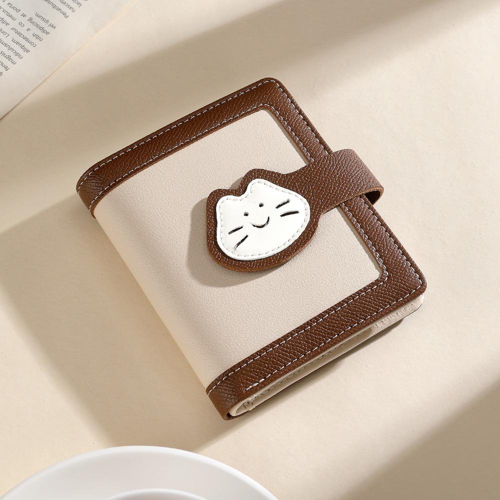 

Card Pouch Portable Cat Printed Wallet PU Leather Multiple Card Short Leather Purse Fashion Cute Cat Patterned Card Bag Daily коричневий