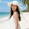 Breathable Big Brimmed Straw Hat with Turquoise Woven Sun Cap Vacation Beach Cap  Performances
