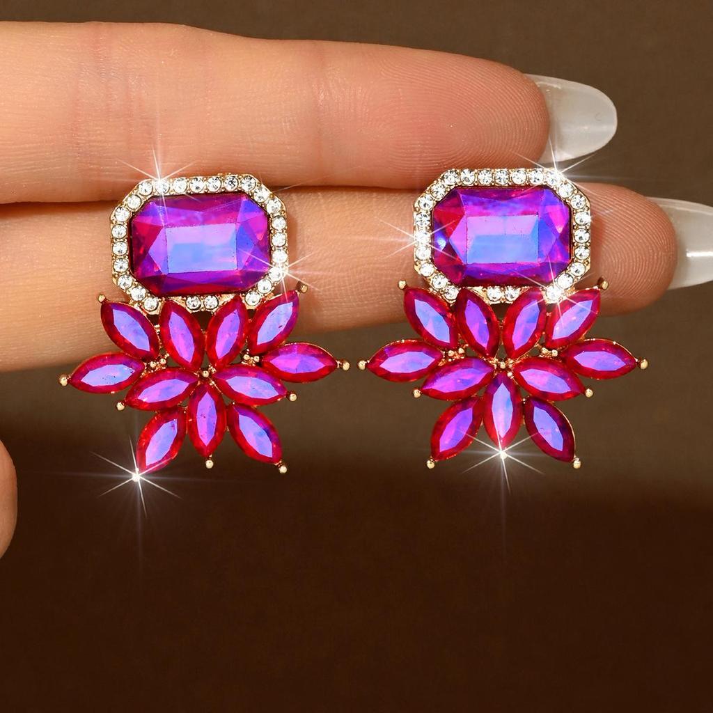 TEMU Unique Rhinestone Dangle Earrings - Large, Fashionable, Versatile, and Perfect for Banquets and Evening Gowns.