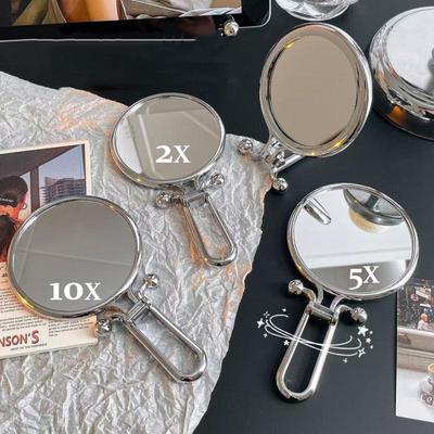 2X/5X/10X Magnification Foldable Mirror Double-Sided Portable Mirror 360° Rotation Handheld Mirror Table Standing Makeup Tool